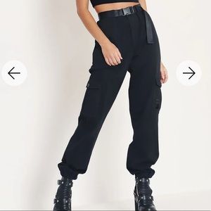 NWOT 🖤 💣 BLACK CARGO PANTS BLACKMILK BELT POCKETS SIZE 12
